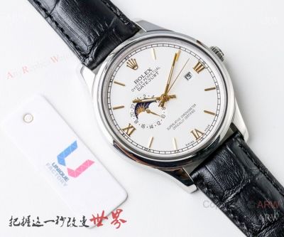 Swiss 8217 Rolex Datejust Moonphase replica Watch White Dial Gold Sticks